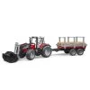 BRUDER 02046 - Massey Ferguson 7480 Mit Frontlader Holztransportanhänger