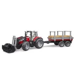 BRUDER 02046 - Massey Ferguson 7480 Mit Frontlader Holztransportanhänger